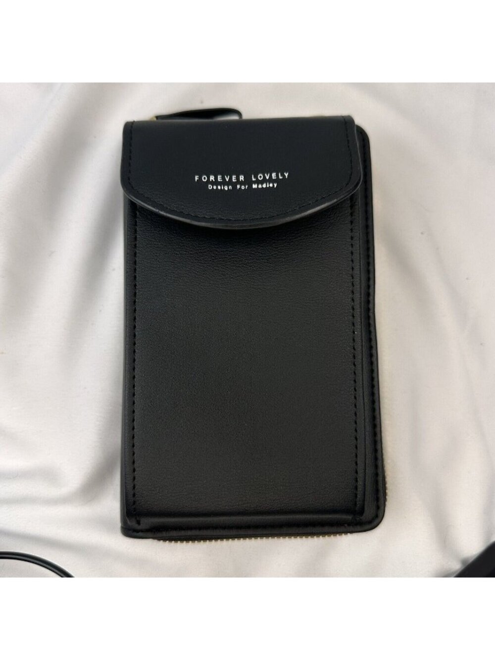 Forever Lovely Black Crossbody Wallet With Gold Zipper & Adjustable Strap NIP